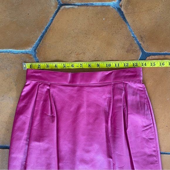 Vintage 80s Pink Leather Women’s Pleated Soft Leather Midi Skirt Back Slit Sz 8 - Picture 5 of 7